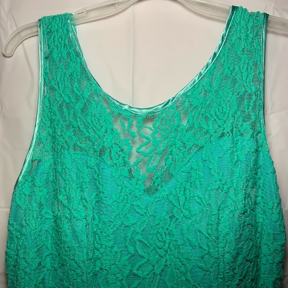 Mint Lace Short Dress with Tulle Lining Satin Bow - Picture 7 of 8